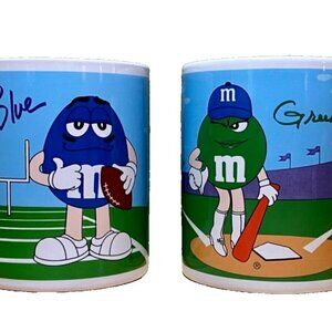 Vintage M & M’s Mugs Galerie 2002 Green Yellow + Blue Red Set of 2 Cups Vtg EUC